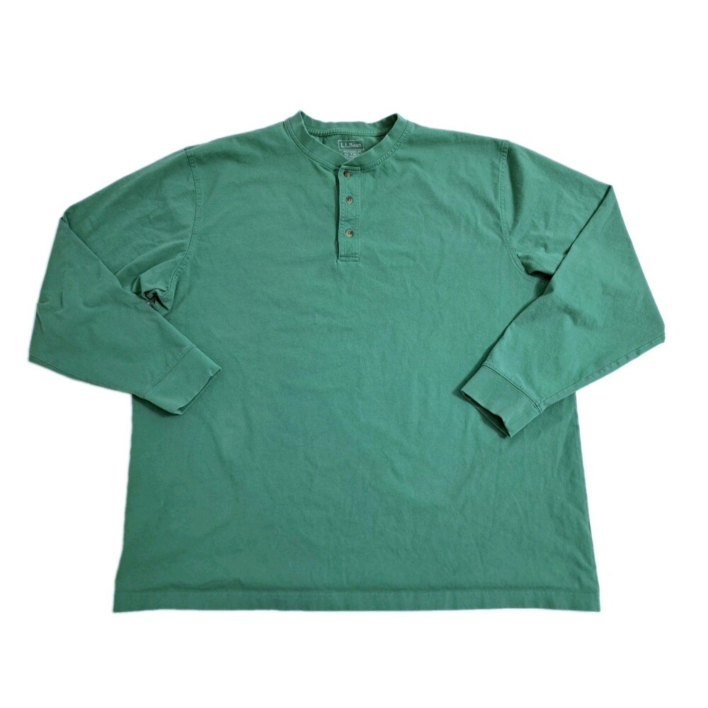LL Bean Men's XL Tall Carefree Unshrinkable Tee Henley Long Sleeve Green